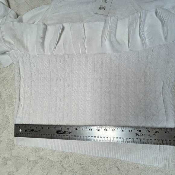 New Project Naadam White Mock neck Cable Knit Chunky Ruffle Sweater Women Large - Picture 7 of 10